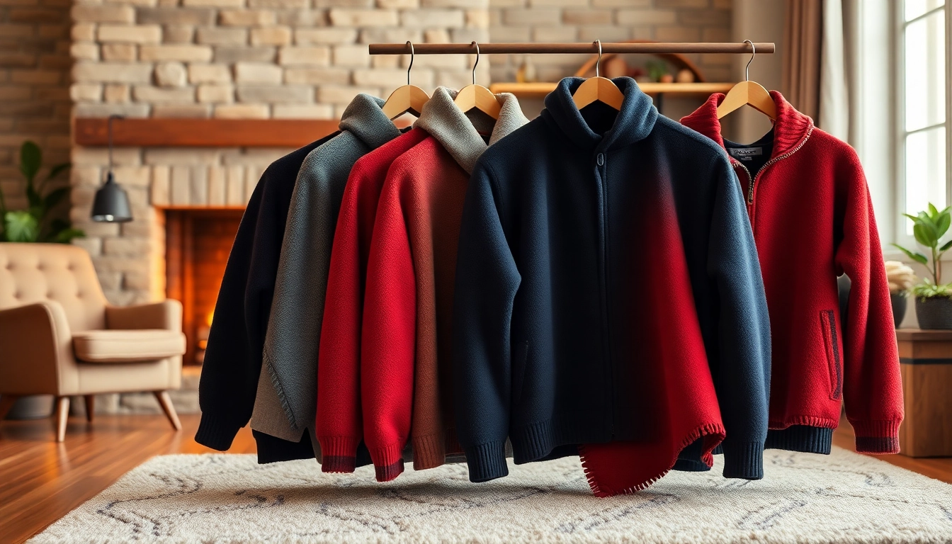 Fleece-jassen en dekens in een gezellige huiskameromgeving tonen stijl en comfort.