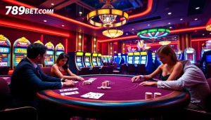 Experience the excitement of winning at 789BET.COM with poker games and vibrant casino visuals.