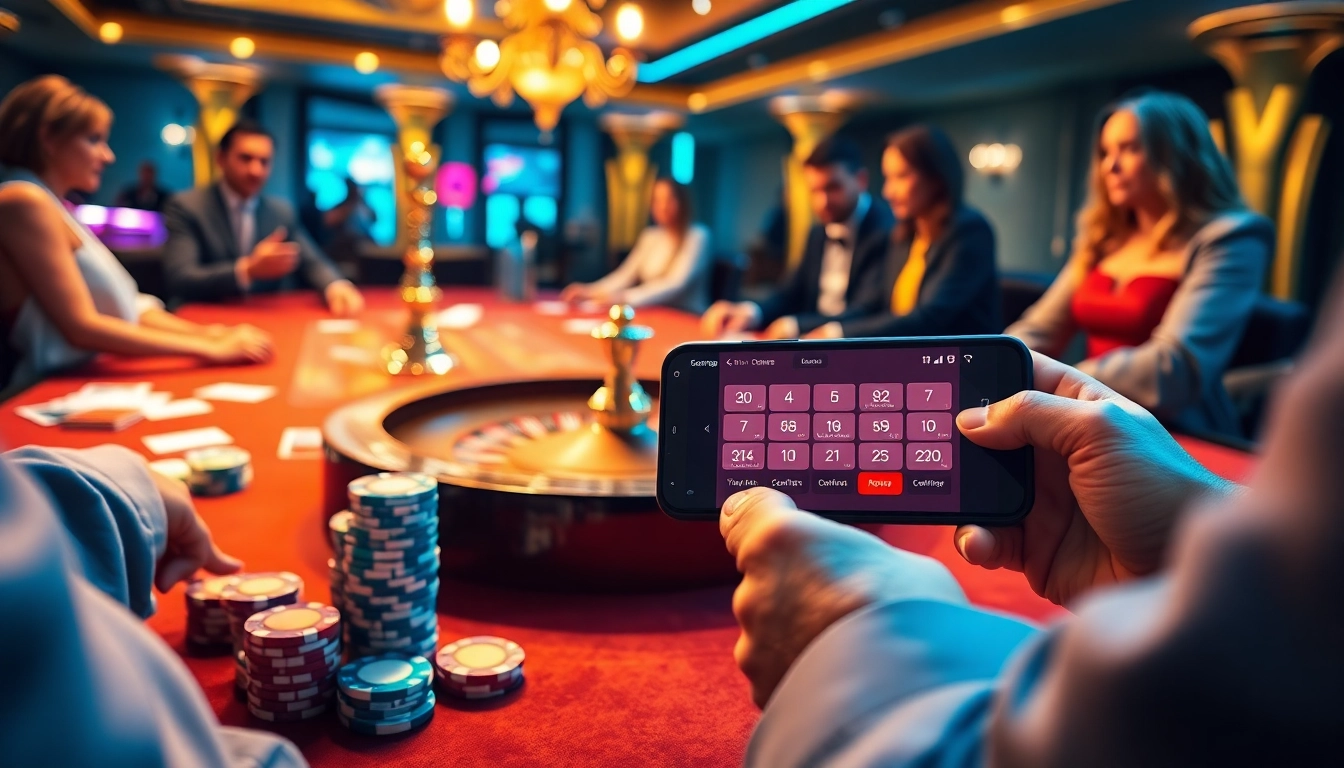 Players engaging with new 66 app on mobile displayed at an exciting casino table.