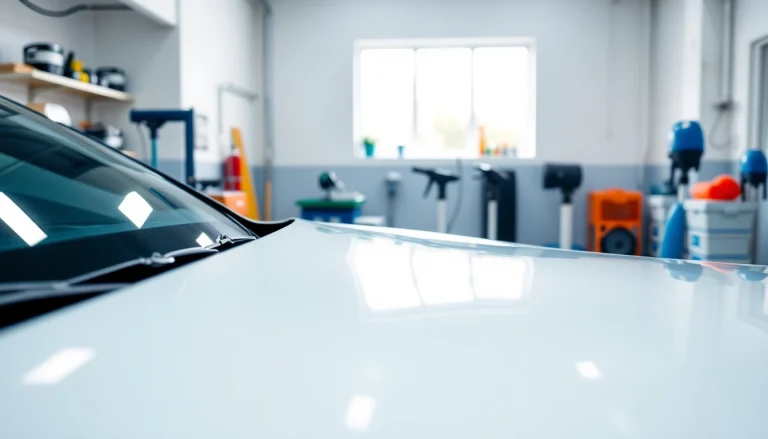 Best car detailing Chattanooga TN featuring a pristine car and detailing supplies in a spotless garage.