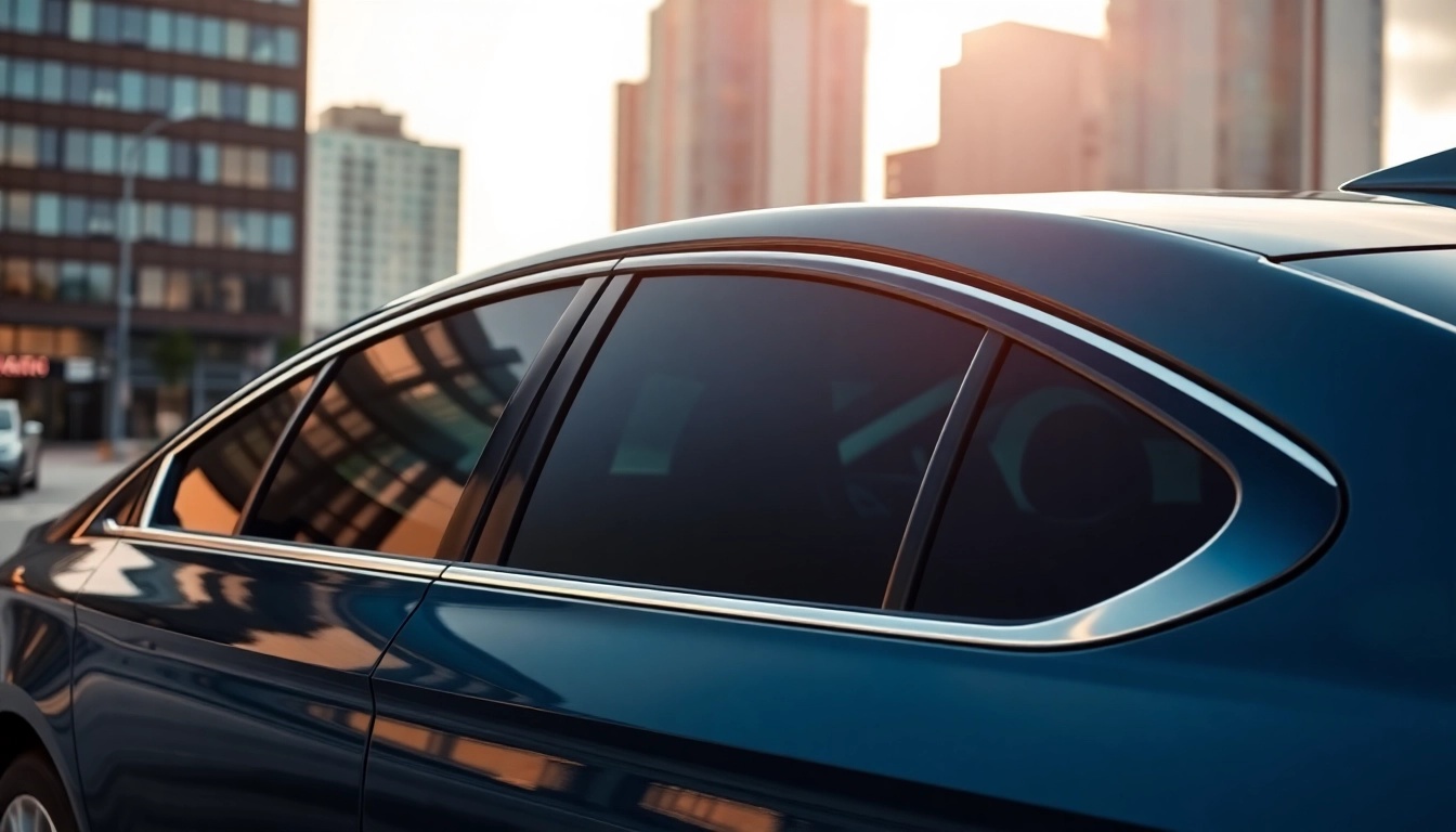 Showcasing the best window tint Chattanooga TN on a modern car with urban backdrop.