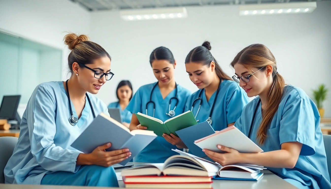 Collaborative study scene of nursing students using cheap nursing papers for their assignments.