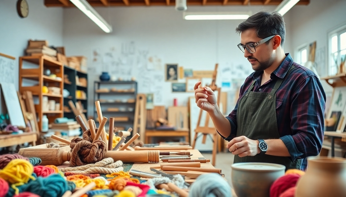 Showcase of craft training in Colorado with vibrant materials and tools in an inviting workshop.