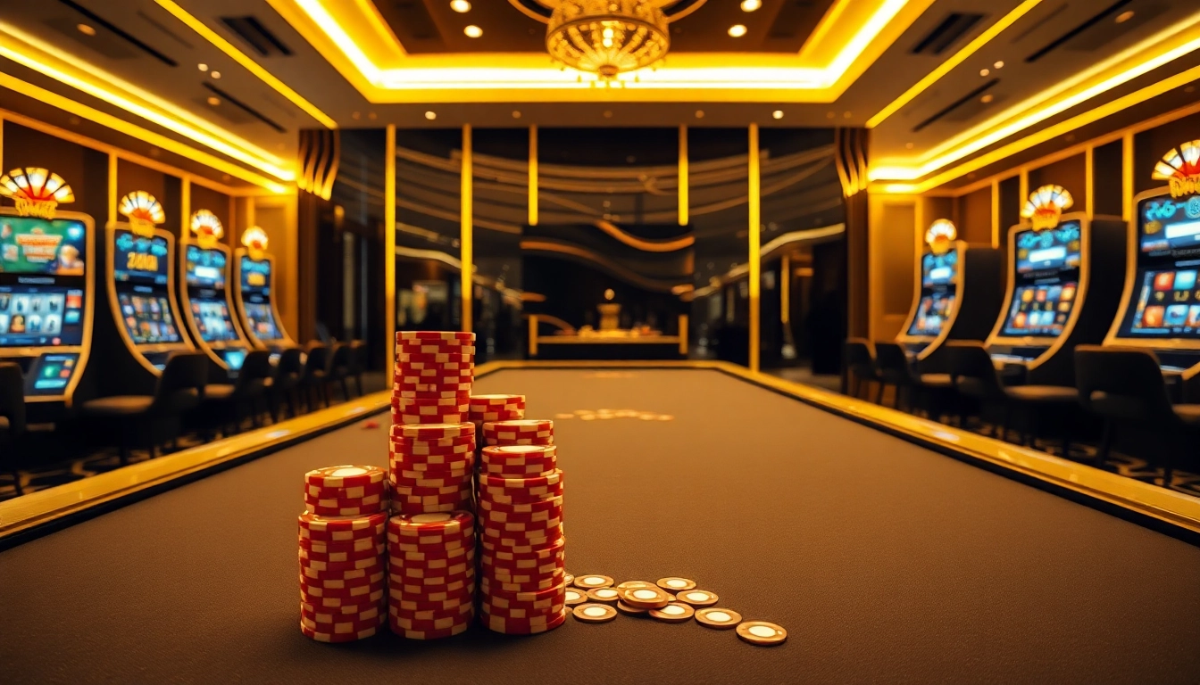 Experience sbobet login terbaru with vibrant casino visuals, featuring poker chips, slot machines, and a sleek online interface.