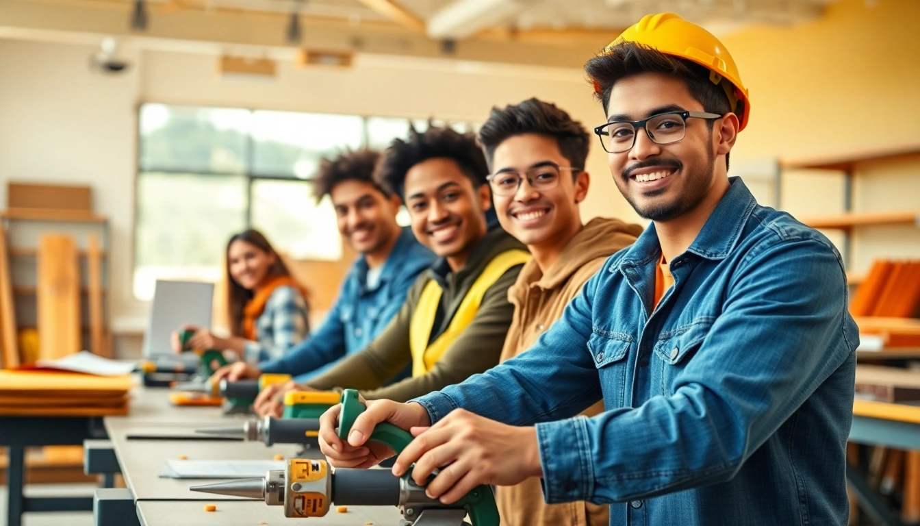 Students practicing at construction trade schools in texas, showcasing hands-on learning in a dynamic environment.