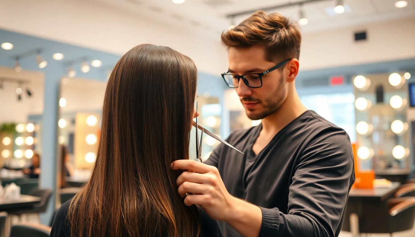 Realizare de tunsoare bucuresti cu un hairstylist profesionist concentrat pe detalii.