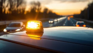 Warnleuchte V16 leuchtet auf dem Dach eines Fahrzeugs und sorgt für Sicherheit auf der Straße.