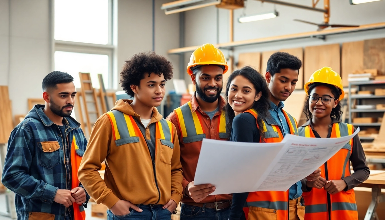 Training sessions for construction apprenticeships carolinas in a vibrant workshop environment.