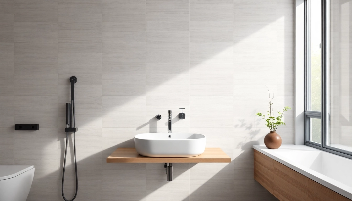 De badstof in een moderne badkamer met stijlvolle elementen en natuurlijke verlichting.