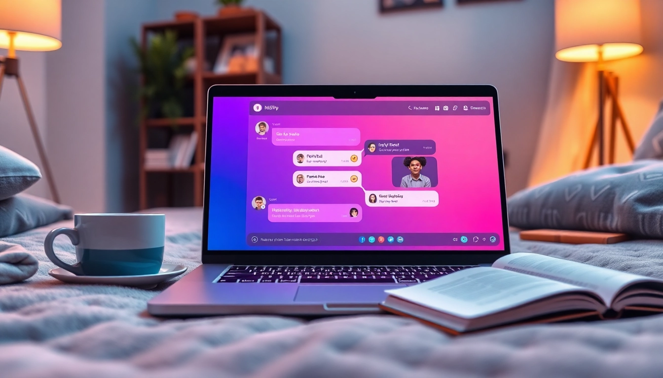 Engaging NSFW AI chat platform displayed on a sleek laptop in a cozy setting.