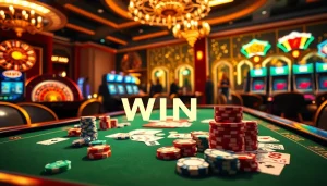 Hay win excitement at a thrilling casino table with vibrant chips and cards.