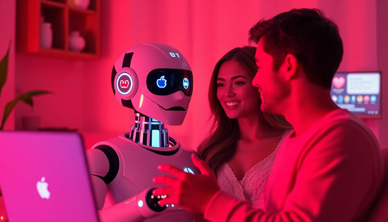 AI sex chat interface in a cozy setting with a digital chatbot engaging warmly.