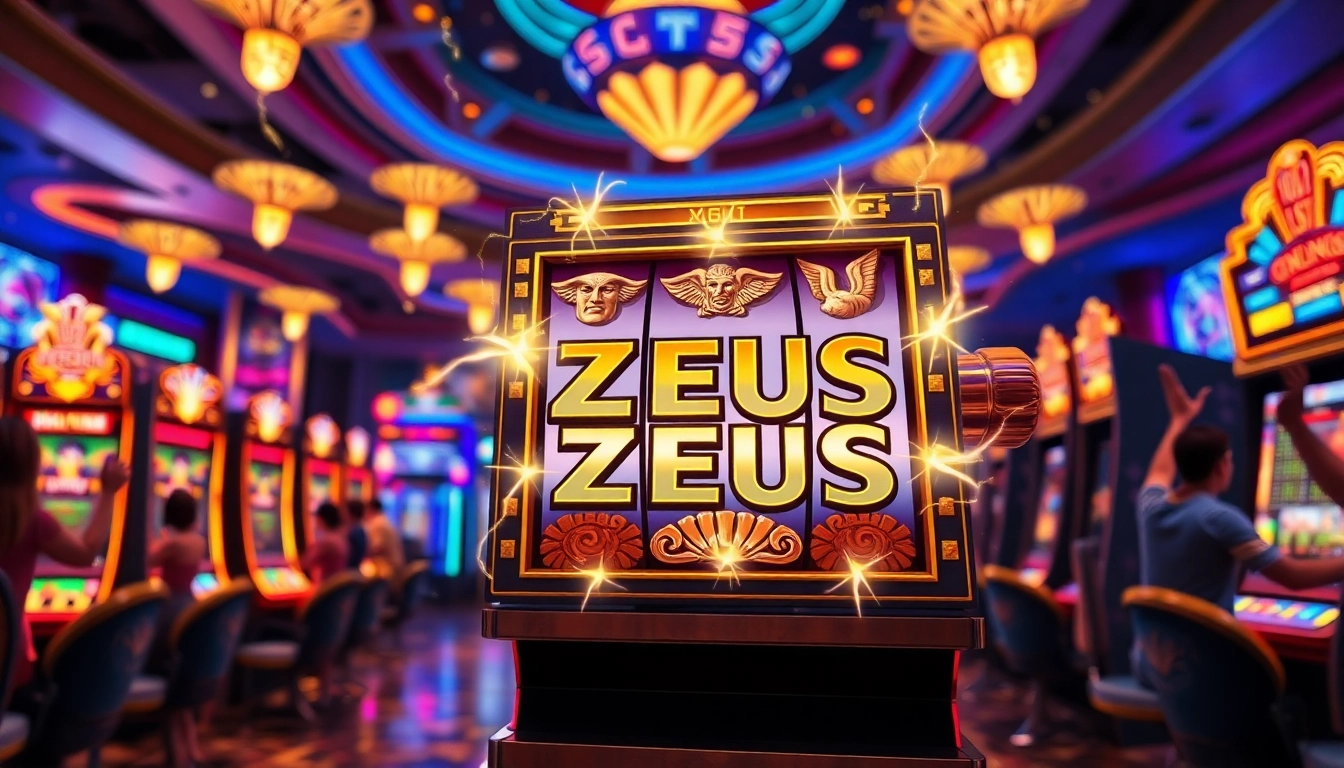 Win big on the zeus slot machine while experiencing the electrifying atmosphere of a vibrant casino.