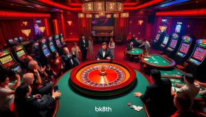 Players enjoying the excitement of games at bk8th casino, featuring roulette and slots.