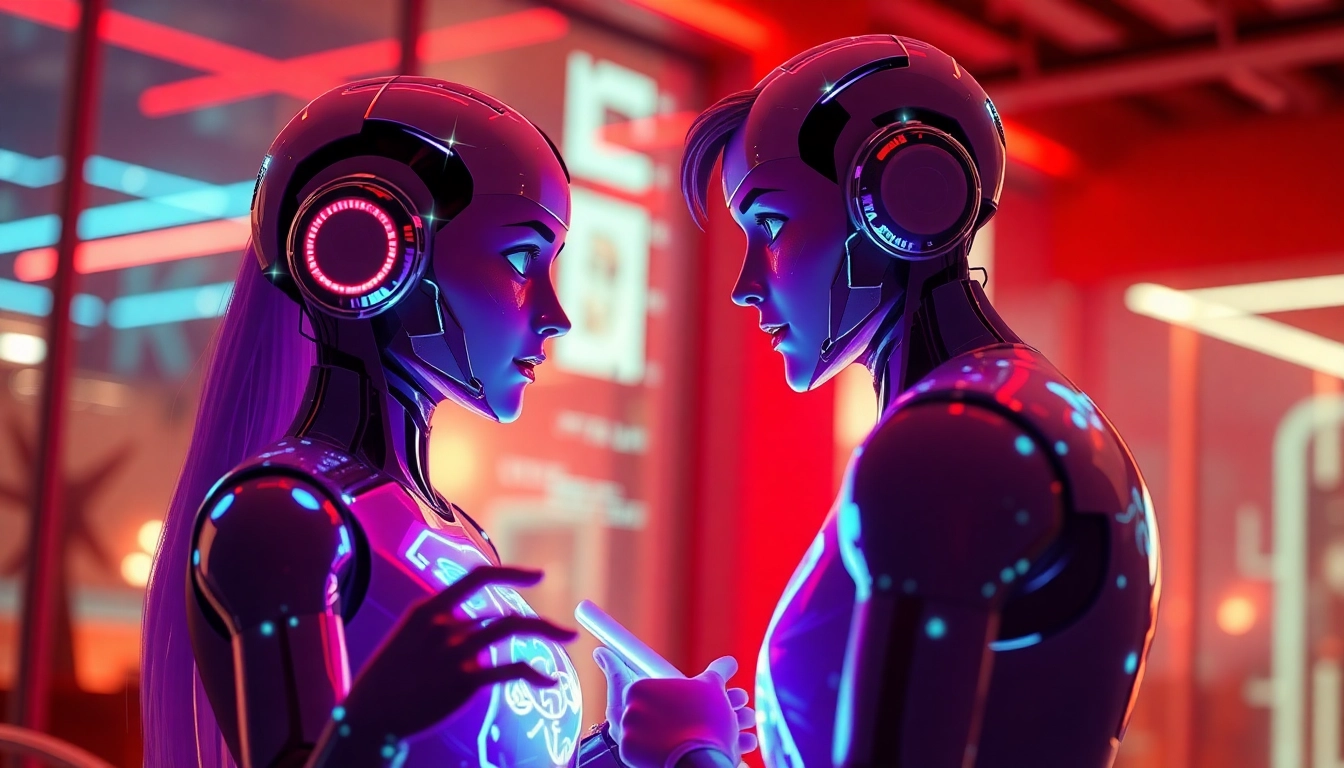 Explore the immersive interaction with the best NSFW AI chatbots in a vibrant, futuristic setting.