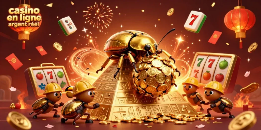 Profitez de l'excitation du casino en ligne argent réel avec une illustration dynamique et colorée.